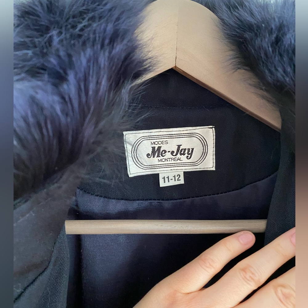 SOLD - Me-Jay vintage pure virgin wool + cotton fur navy blue/black coat - Picture 9 of 10